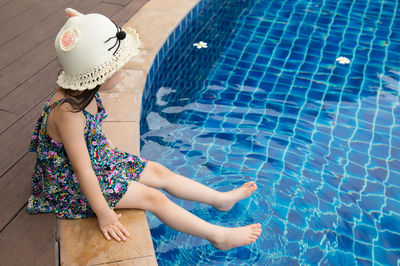 High angle view of woman in swimming pool