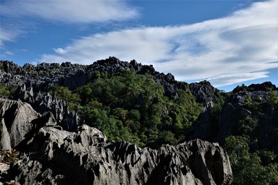 Panoramic view of rocks on mountain against sky