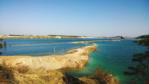 Scenic view of sea against clear sky