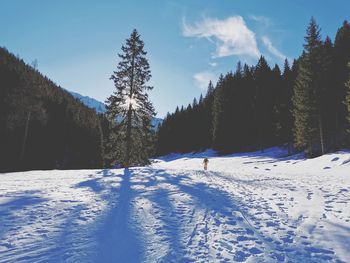 Scenic view of snow covered field against sky
