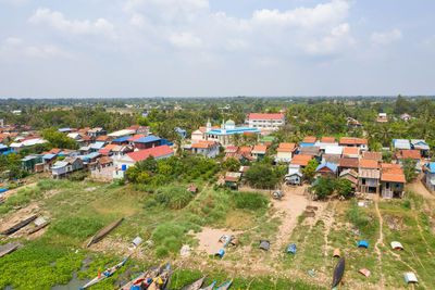 High angle view of townscape against sky