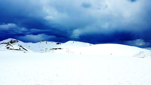 Scenic view of snow covered mountain against sky