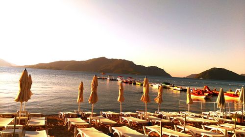 Scenic view of sea with mountains in background