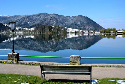 Scenic view of lake against blue sky