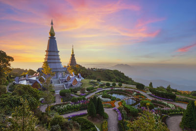 Pagodas on mount inthanon in chiangmai province, thailand