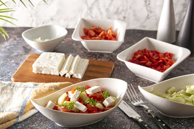 High angle view of food on table