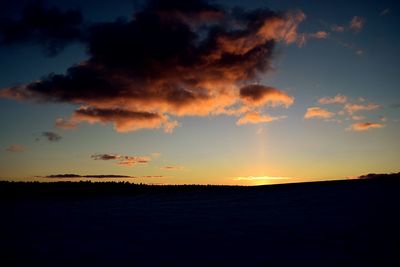 Scenic view of silhouette landscape against sky during sunset