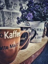 Close-up of coffee cup on table