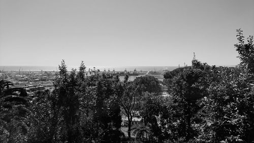 Panoramic view of city against clear sky