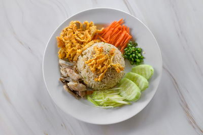 High angle view of meal served in plate