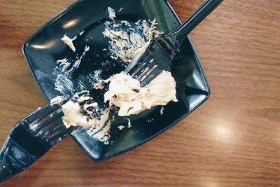 High angle view of ice cream on plate