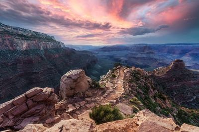 An evening view from a semi-arid desert across grand canyon at ooh aah point in arizona, usa
