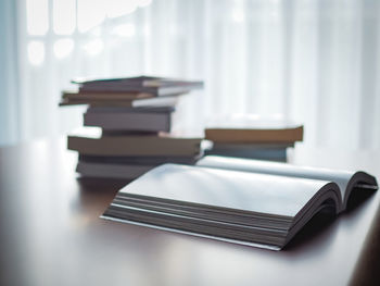 Close-up of books on table