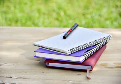 Close-up of books on table