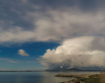 Scenic view of sea against cloudy sky