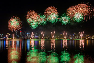 Firework display at night