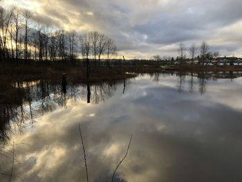 Scenic view of lake against sky during sunset