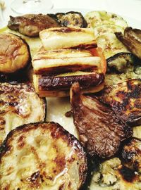 Close-up of food on barbecue grill