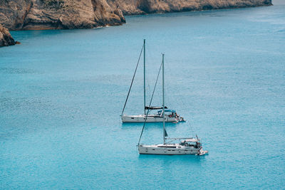 Sailboat sailing on sea in lefkada island