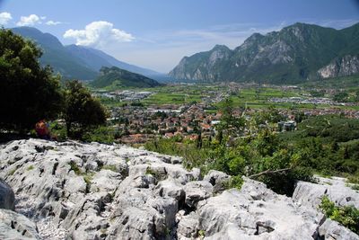 Scenic view of landscape and mountains against sky