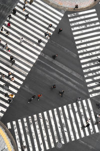 High angle view of people crossing road