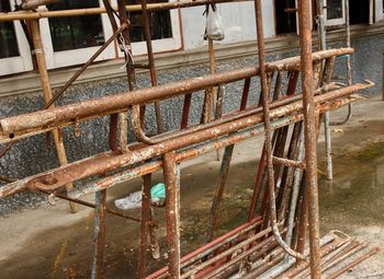 High angle view of rusty metallic structure