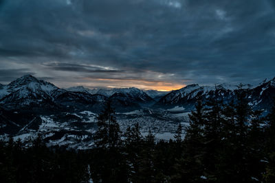 Scenic view of snowcapped mountains against sky