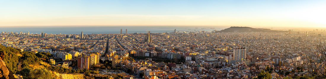 Panorama of barcelona in spain just before sunset