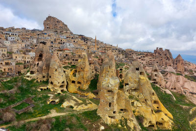 Panoramic view of castle against cloudy sky