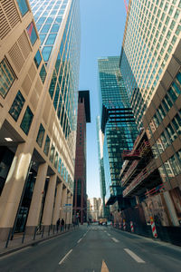 Low angle view of modern skyscrapers in frankfurt am main, germany