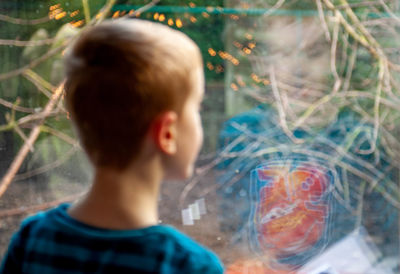 Portrait of boy looking through glass