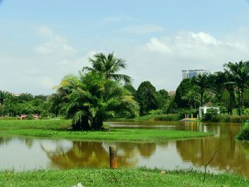 Scenic view of lake against sky