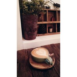 High angle view of coffee on table