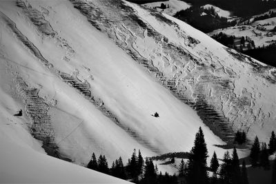 High angle view of snow covered landscape