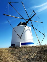 Low angle view of traditional windmill against sky