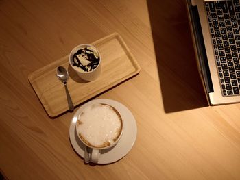 High angle view of electric lamp on table