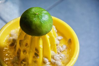 High angle view of lemon on table