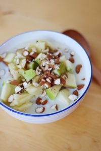 Close-up of salad in bowl on table