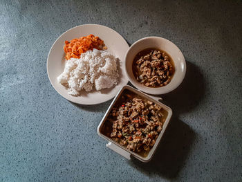 High angle view of food on table