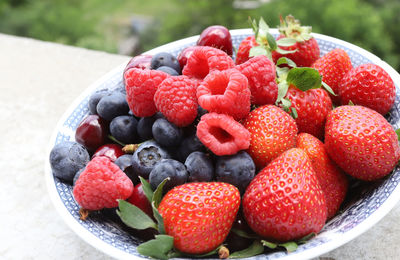 Close-up of strawberries in bowl