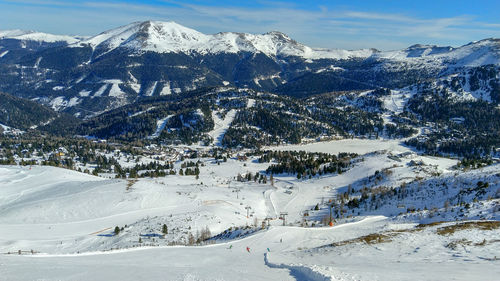 Snow covered mountain against sky