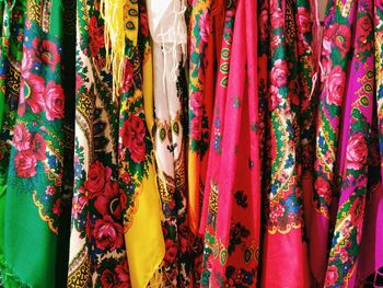 Full frame shot of scarves hanging at market stall