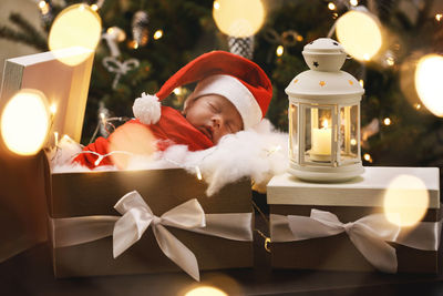 Close-up of christmas decorations on table