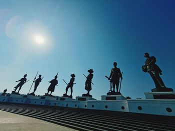 Low angle view of statue against clear blue sky