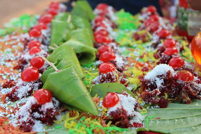 Close-up of chopped fruits