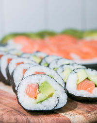 Close-up of sushi served in plate