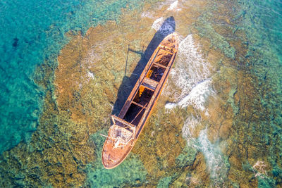 High angle view of boat in sea
