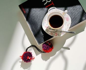 High angle view of drink on table