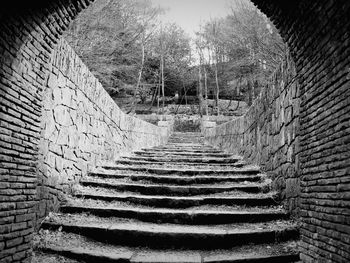 Walkway leading to brick wall