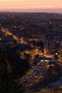 High angle view of illuminated buildings in city at night cherbourg
